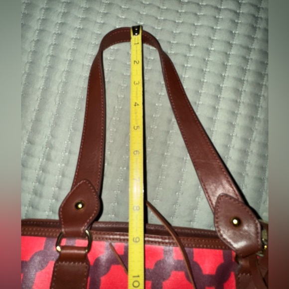 ISSAC MIZRAHI Live! Bridgehampton Printed Canvas Leather Tote Purse Bag Red NWOT - Picture 8 of 16